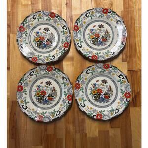 Set of 4 Vtg Coalport Canton Bone China England 8" Salad Plates Floral Gold Trim